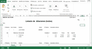 listado albaranes excel