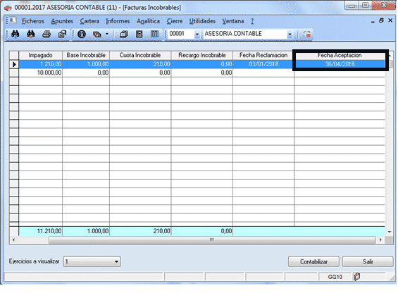 Utilidad facturas incobrables