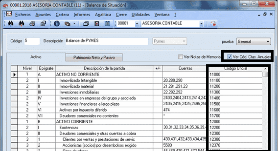 codigos Balance de Pymes